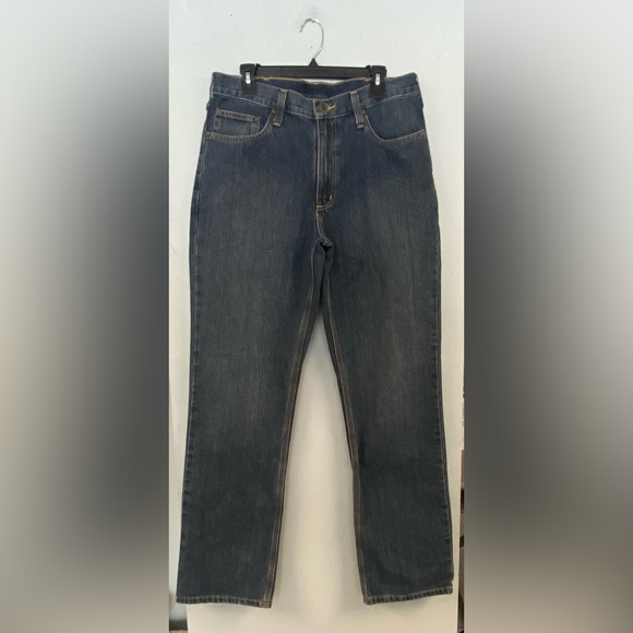 Carhartt Relaxed Fit Straight Leg Denim Jeans Men's 34X34 Workwear 5 Pocket - Picture 2 of 5
